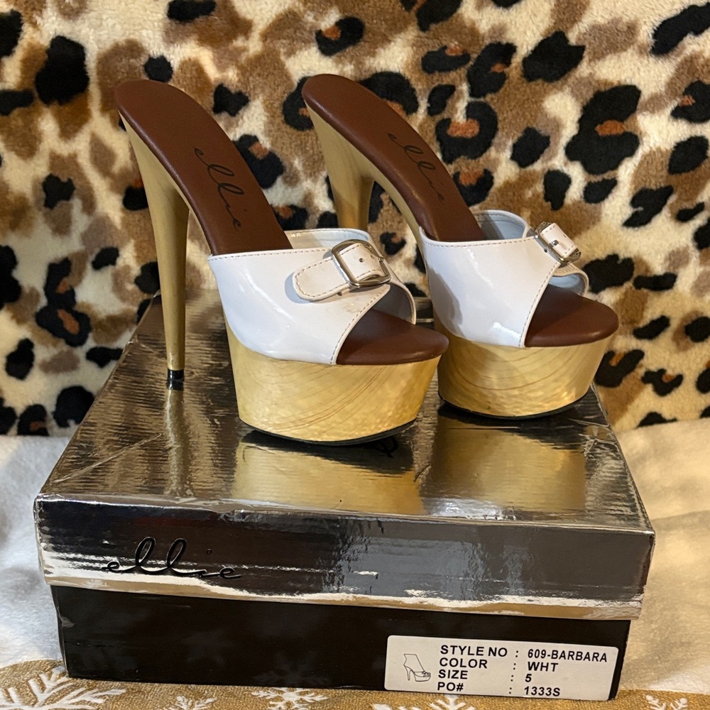 Ella White and Brown Platform Heels